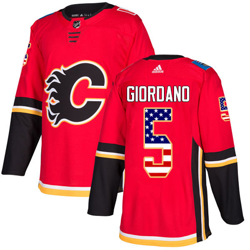 Herren Calgary Flames Eishockey Trikot Mark Giordano #5 Authentic Rot USA Flag Fashion